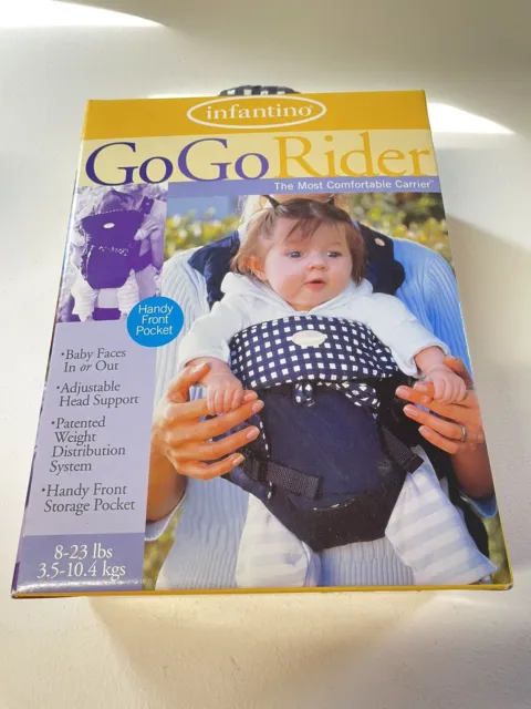 Infantino GoGoRider Front Baby Carrier Navy Blue White Gingham 8-23lbs NEW