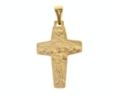 Solid 18K Yellow Gold Good Shepherd Pope Francis Cross, Francesco, Made In Italy