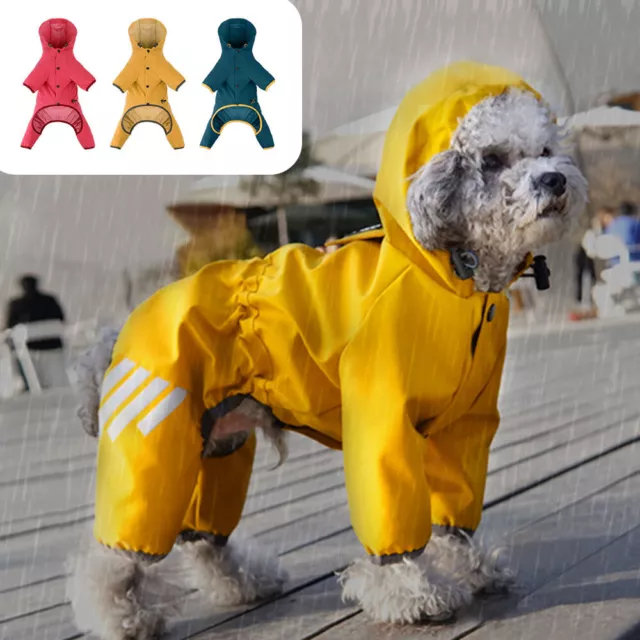 Waterproof Pet Dog Raincoat Reflective Puppy Hoodie Rain Jacket Clothes Jumpsuit