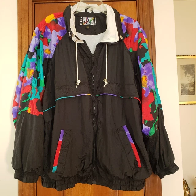 1980s RE Sport By River Edge Jacket 2X  Nylon Windbreaker Pads Purple red black