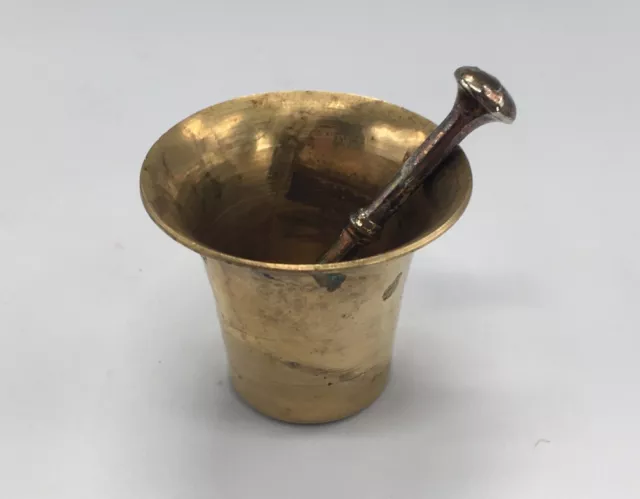 VTG Small Solid Brass Medicine Mortar And Pestle RX-Pharmacy-Apothecary 2x2in