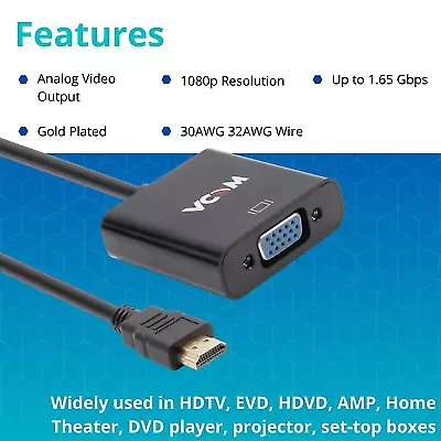 VCOM HDMI Male to VGA Female Adapter Cable 1080p Converter Built-in Chipset 3