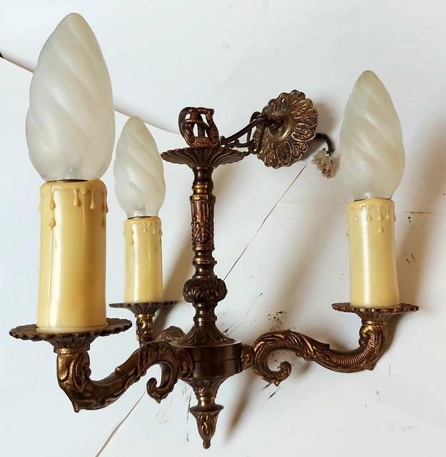 Vintage French Style Brass 3 Arm Chandelier Ceiling Light Fitting. Working.