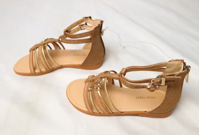 Nine West Girl's Lil Molly Lightweight Strappy Sandals DM9 Cognac Brown Size 9M
