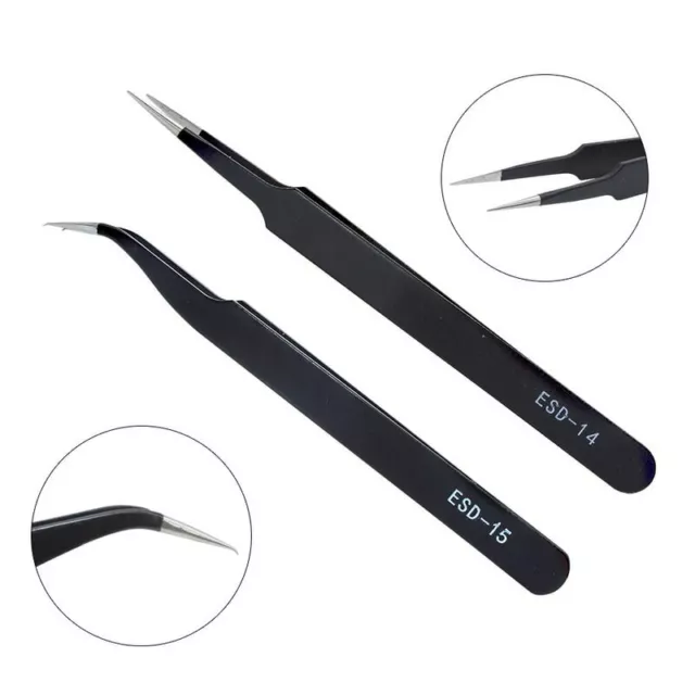 Metal Anti-static Bending Straight Tip Tweezers Precision Welding Electronic ESD