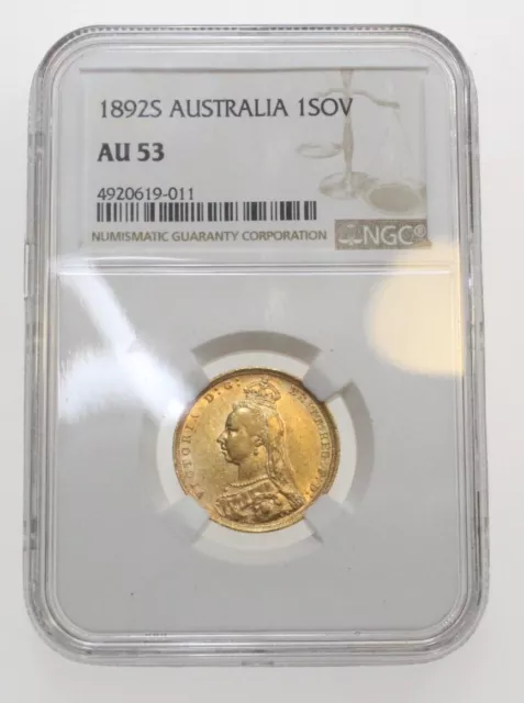 1892 S Australia 1 Sovereign Victoria Gold Coin Ngc Au53