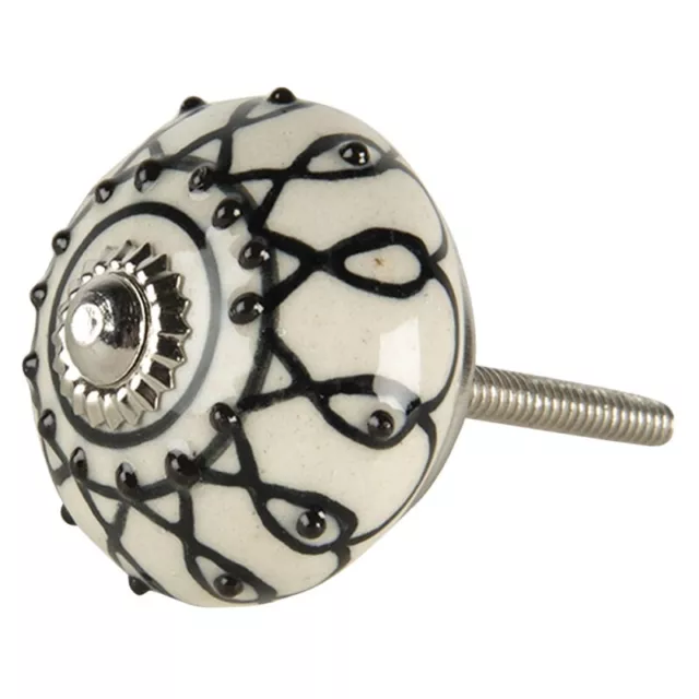 Bouton de Porte Poignée de Tiroir Porcelaine Noir Blanc Peint à la Main Bouton