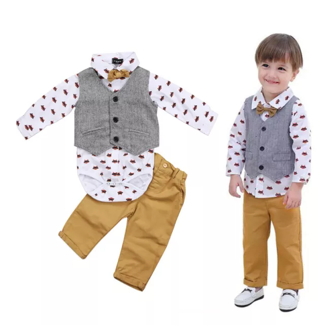 Kids Baby Boys Shirts Suit Vest Pants Romper Trousers Gentleman Outfits Clothes