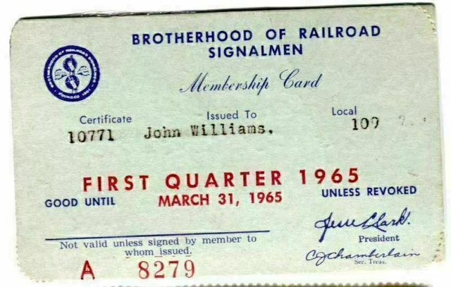 Railroad Pass Brotherhood Railroad Signalmen March 31 1965