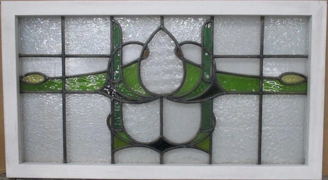 OLD ENGLISH LEADED STAINED GLASS WINDOW TRANSOM Pretty Abstract 33.5" x 18.75"