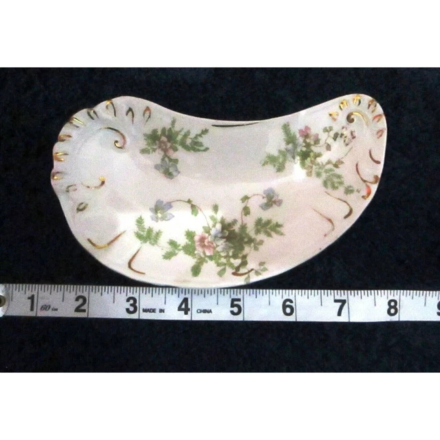 Vintage Porcelain Bone Dish Plate Hanley England J&G Meakin Floral Gold Trinket