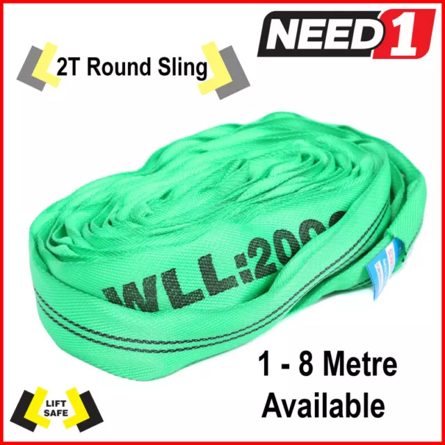 LIFT SAFE - 2T - Round Lifting Slings - 0.5m to 8m - 100% Polyester - Test cert