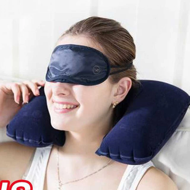 Inflatable U Shaped Pillow Car Head Neck Rest Air Cushion for Travel Navy