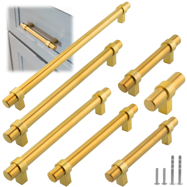 Gold Satin Brass Brushed Modern Cabinet Handles Pulls Kitchen Hardware Stainless