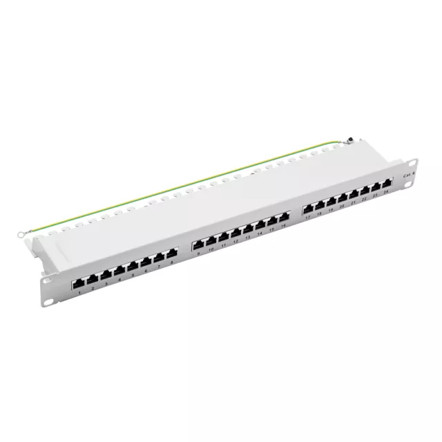 19 " Patchpanel Cat.6 250MHz 24-Port 1HE RJ45 Protégé Gris 1GB Lan ProfiPatch