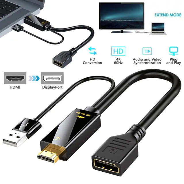 HDMI zu DP Displayport Aktives Konverter Kabel mit USB-Stromvers für PC Laptop