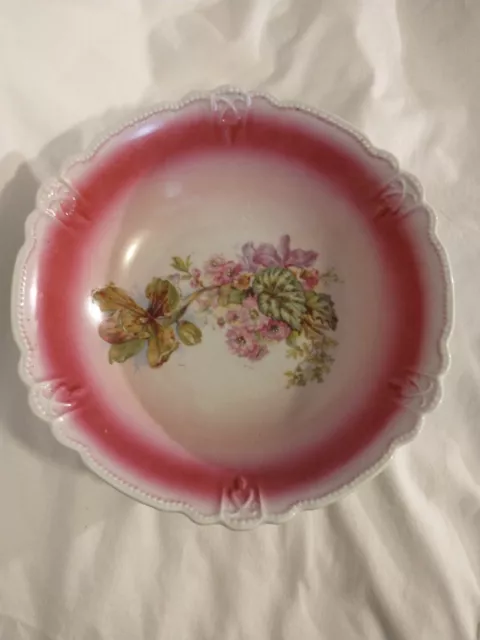 THREE CROWN CHINA GERMANY Scalloped Serving Vegetable Bowl Floral Vintage Pink