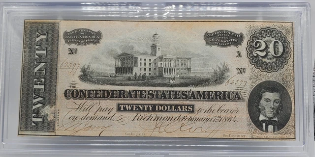 #363 - 1864 $20 T-67 Note Confederate States Of America. XF+ In Hard Case