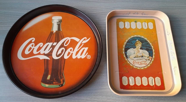 Coca Cola Doppio Vassoio Latta Vintage Con Bottiglia 1994 + Calendario 1900