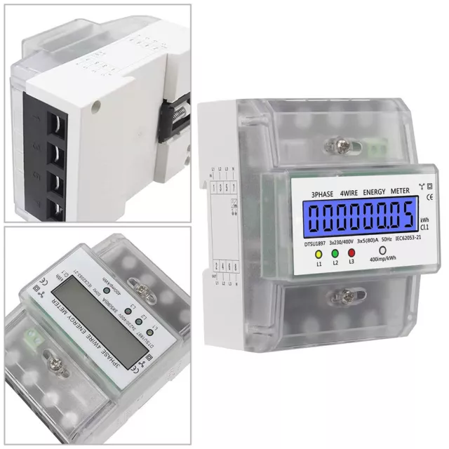 3 Phase 4P LCD Digital Electricity Power Energy Meter 3x5 (80) A 230/400V 4Wire