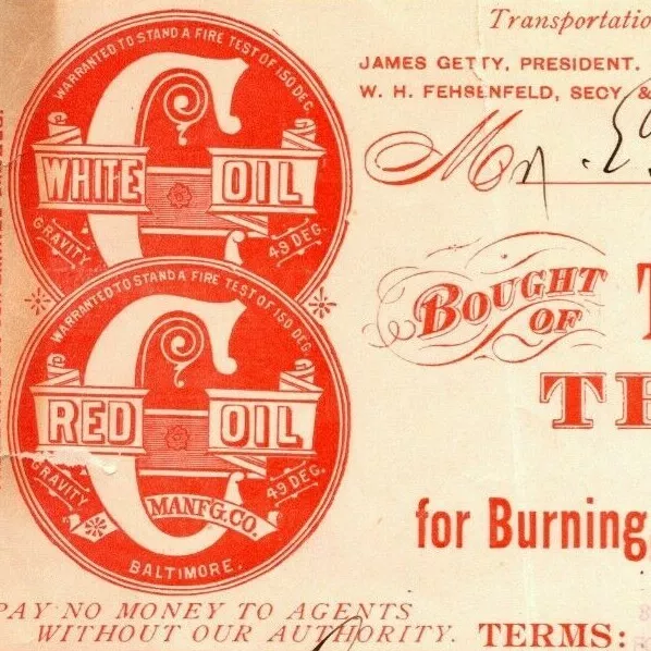 1897 Letterhead Bill Statement Red "C" Oil Mfg. Co. Baltimore - Ephraim Baker*