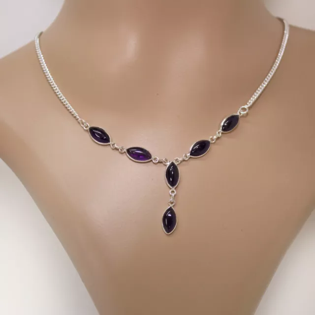 Amethyst Collier Kette Silber 925 Sterlingsilber Lila Indien Halskette Damen ts 3