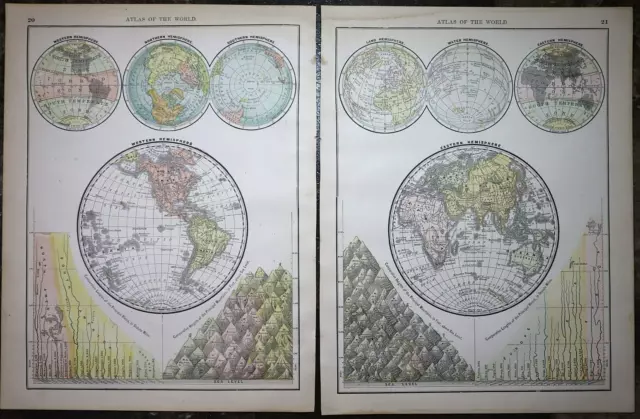 1890 McNally Atlas Map ~ EAST & WEST HEMISPHERES of the WORLD ~ (10x13)   #632