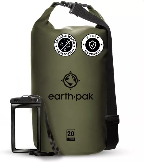 Earth Pak Waterproof Backpack 30L Heavy Duty Roll Top w/ Water Proof Phone Case