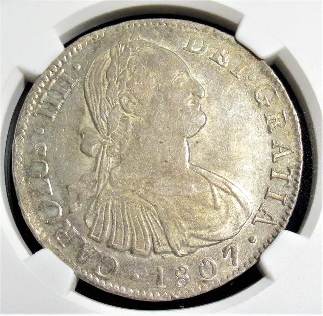Mexico: Charles IV 8 Reales 1807 Mo-TH AU58 NGC