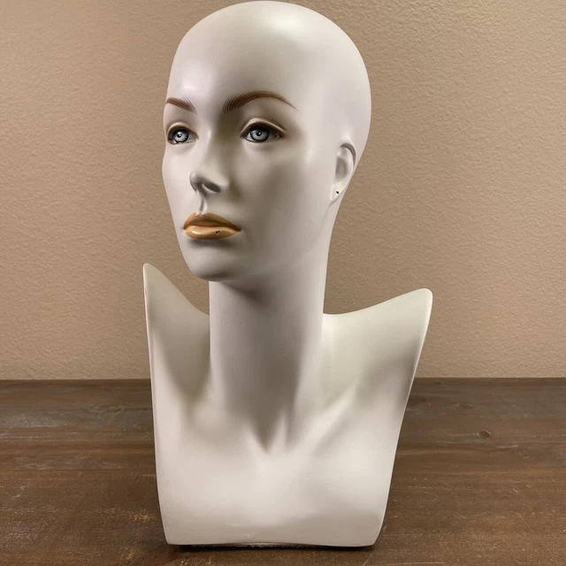 FIBERGLASS MANNEQUIN FEMALE Head Bust Store Display For Wig & Pierced