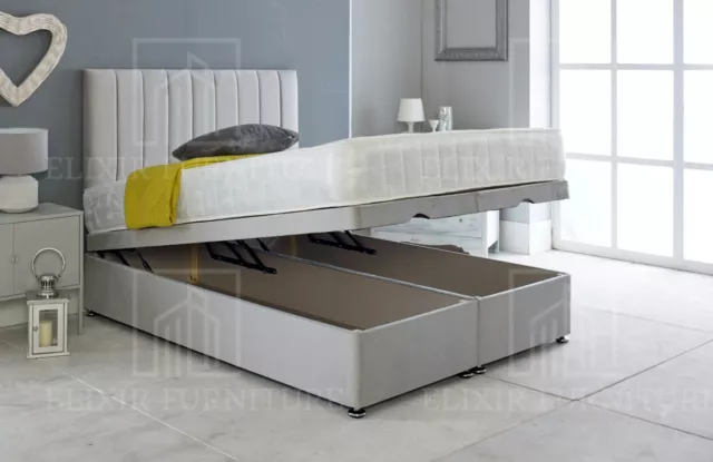 Ottoman Bed Divan Storage Plush Velvet + Panel Bed Head - Foot Lift Gas Lift