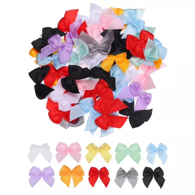 100Pcs Mini Ribbon Bows 1" Mini Fabric Satin Ribbon Flower Bows Multicolor