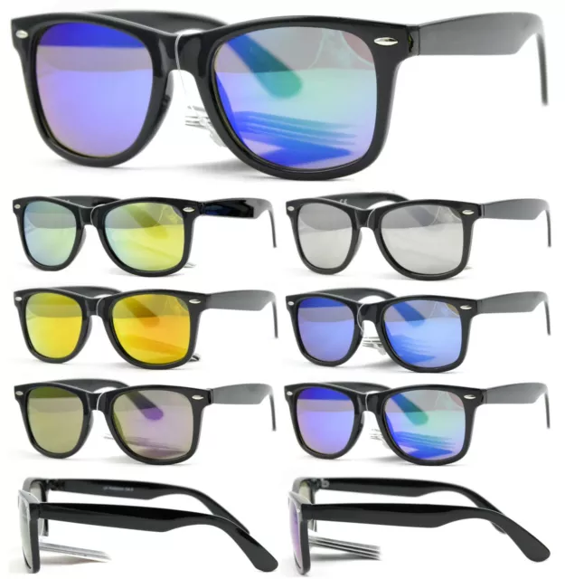 Occhiali Da Sole Uomo Donna Vintage Montatura Nera Lenti Specchiate A Colori