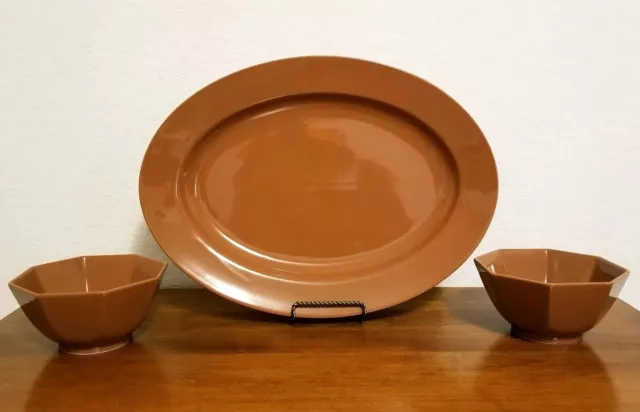 Fitz and Floyd Total Color Spectrum "Sandalwood" 14" Oval Serving Platter+Bowls