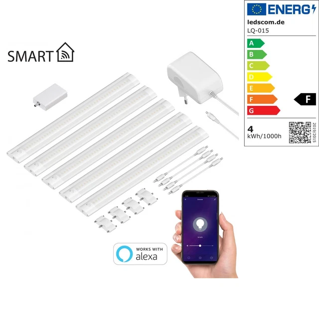 Luce Intelligente LED Sottopensile SIRIS Nero Opaco, Controller WLAN Piatto, Smart Home, Abilitato Per Alexa, 50 Cm Ciascuno, 531lm Ciascuno, Bianco Caldo, Set Di 2