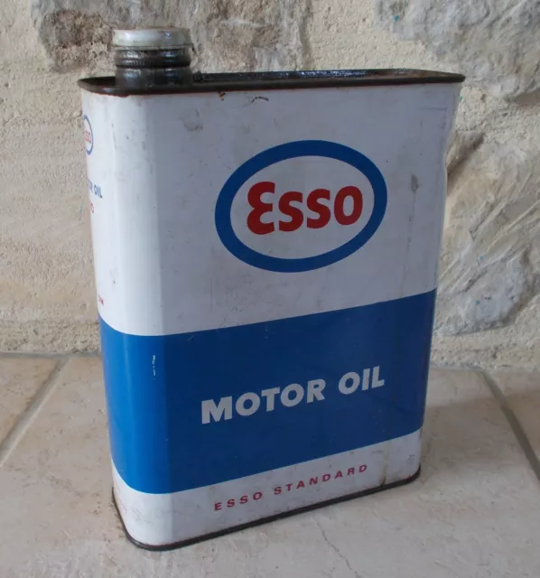 Antique ESSO Motor Oil can auto vintage France french white blue vtg old