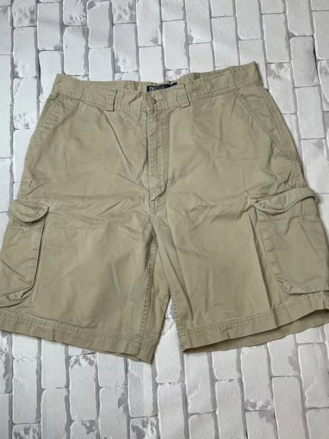 Polo Ralph Lauren Chino Tan Khaki Cotton Cargo Shorts 10” Inseam Mens Size 36