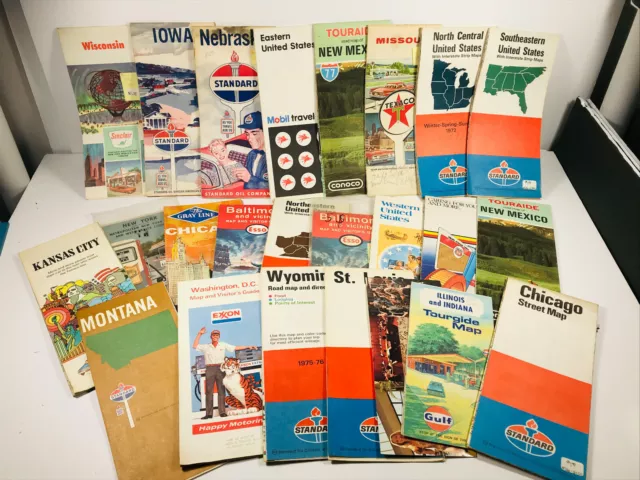 Lot VTG (20+) Gas Advertising Maps 50s 60s Esso Gulf Standard Oil Texaco Exxon