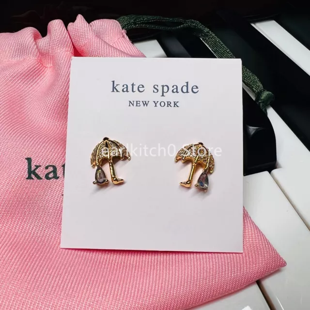 NWT Kate ks Spade Rain Or Shine Umbrella Water Drop Crystal Pave Stud Earrings