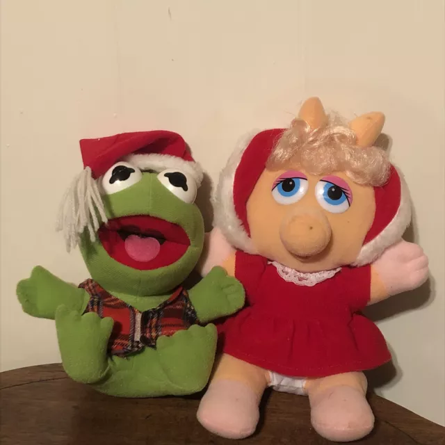 Jim Henson Baby Miss Piggy and Kermit McDonalds Christmas Plush 1987 Vintage!!