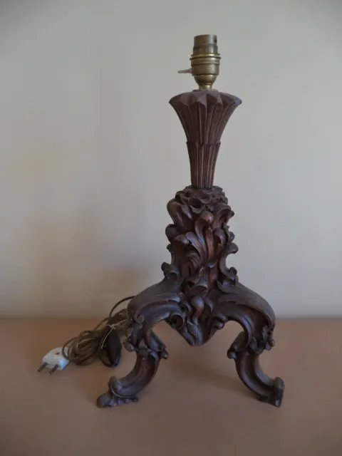 V. Lafuge Francia lampada epoca in legno intarsiato lavorato da tavolo scrivania