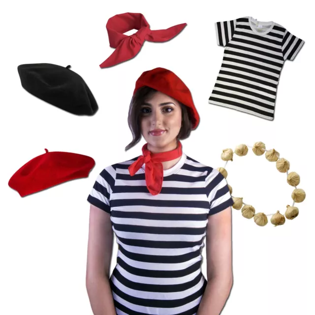 Classic French Women's Costume: Fancy Dress Accessories Scarf Beret Onions Party