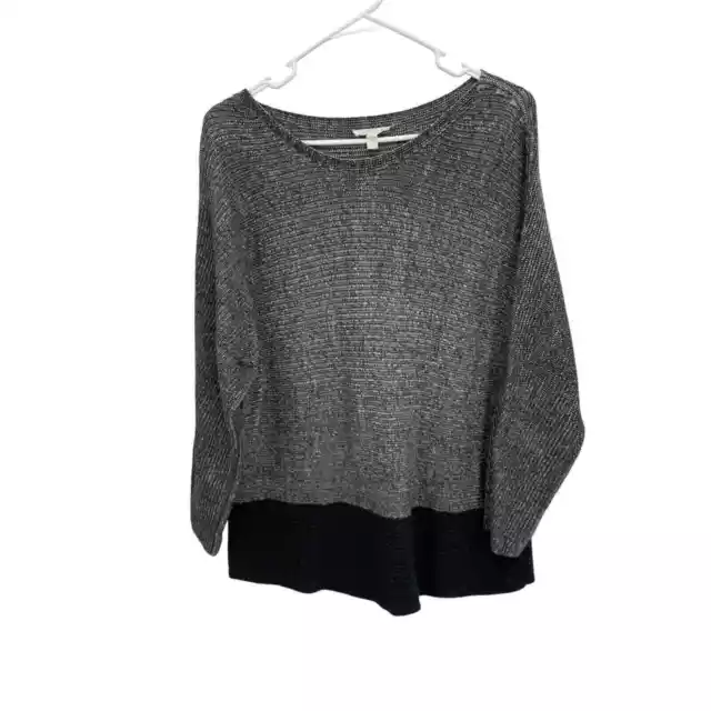 Eileen Fisher Sweater Plaited Organic Cotton Bateau Neck Ribbed Gray Medium