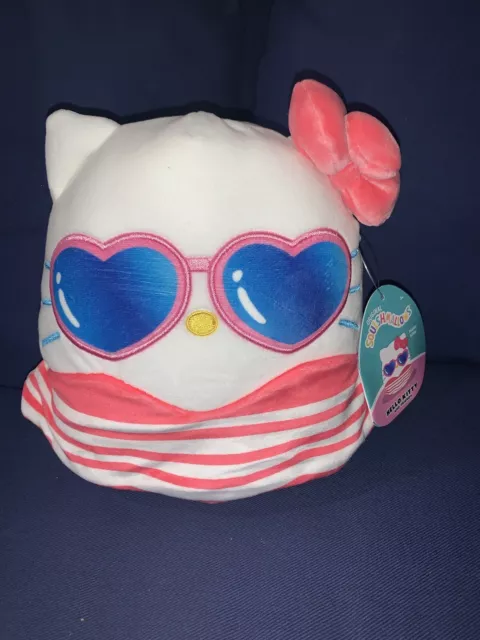 Squishmallow 8" Hello Kitty Summer Sunglasses Striped Dress 2023 Kellytoy Sanrio