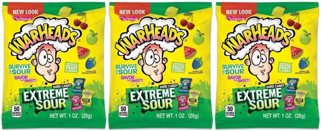3x Warheads Extrême Aigre Bonbon Dur Variés Arôme 28g Américain Sucreries