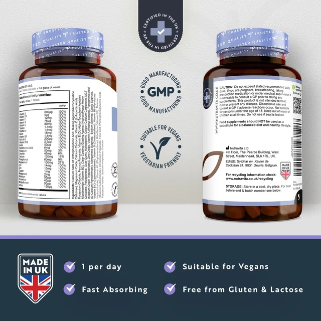 MULTIVITAMINS & MINERALS 365 Vegan Multivitamin Tablets 1 Year