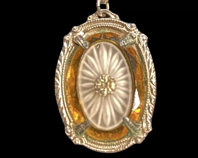 Art deco camphor glass necklace With Faceted Amber And Center Stone