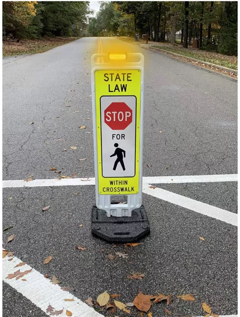 24" Pedestrian Crosswalk Barricade Sign with Flashing Amber White LED Lights