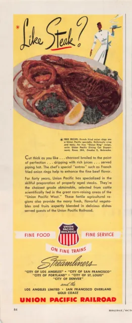 Union Pacific Railroad Dining Car Restaurant Recipe Vtg Magazine Print Ad 1950