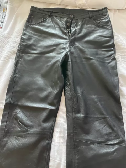 Mens Vintage Leather Trousers - 34W/34L - Button Up Fly - Excellent